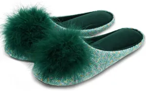 GRITHEIM Women's Fuzzy Pom Pom Velvet Memory Foam House Slippers Ladies Cozy Chenille Knit Bedroom Slippers Non-slip Sole Indoor Outdoor