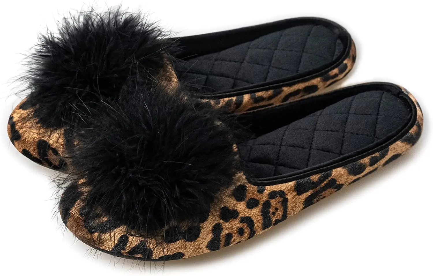 GRITHEIM Women's Fuzzy Pom Pom Velvet Memory Foam House Slippers Ladies Cozy Chenille Knit Bedroom Slippers Non-slip Sole Indoor Outdoor