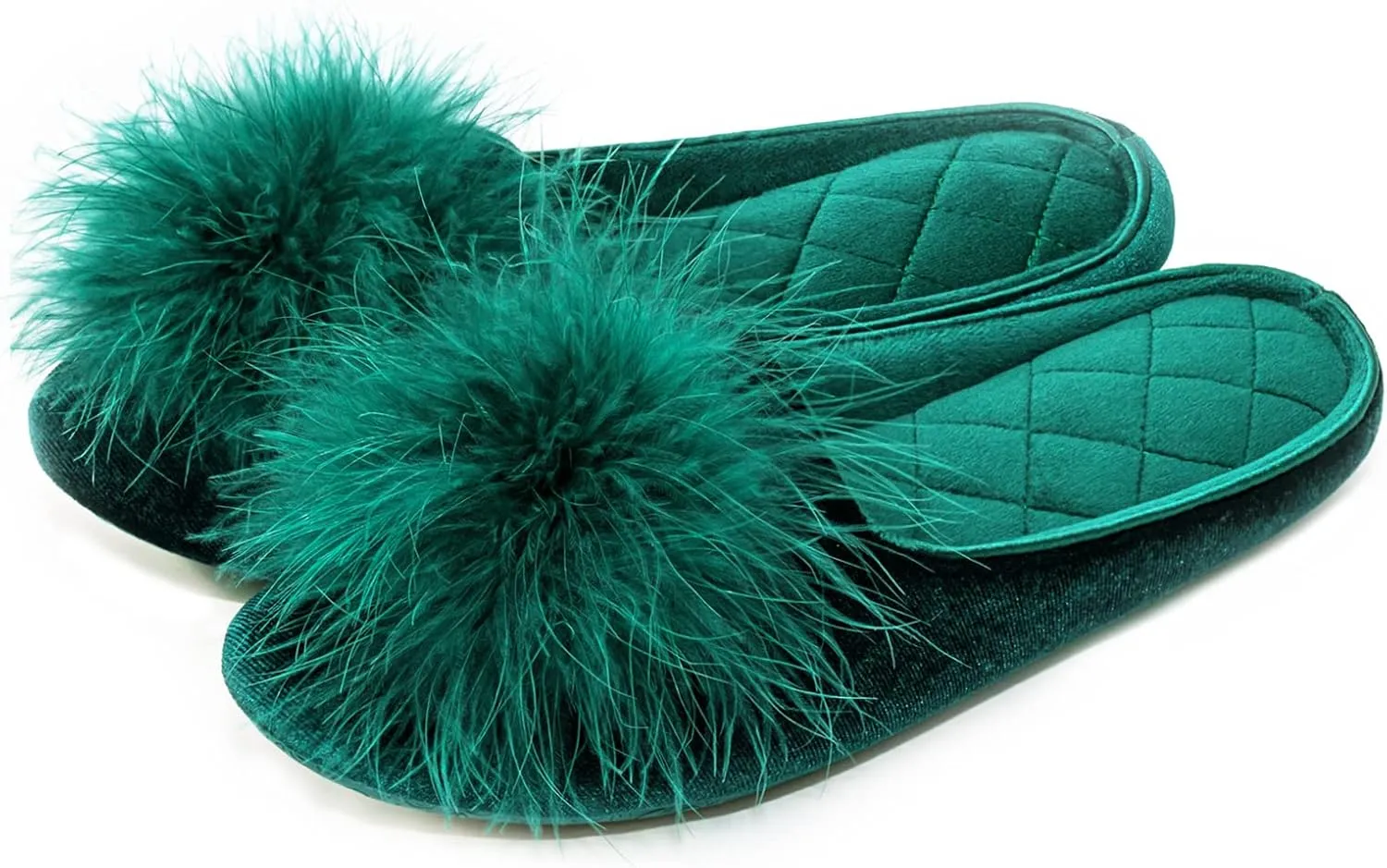 GRITHEIM Women's Fuzzy Pom Pom Velvet Memory Foam House Slippers Ladies Cozy Chenille Knit Bedroom Slippers Non-slip Sole Indoor Outdoor