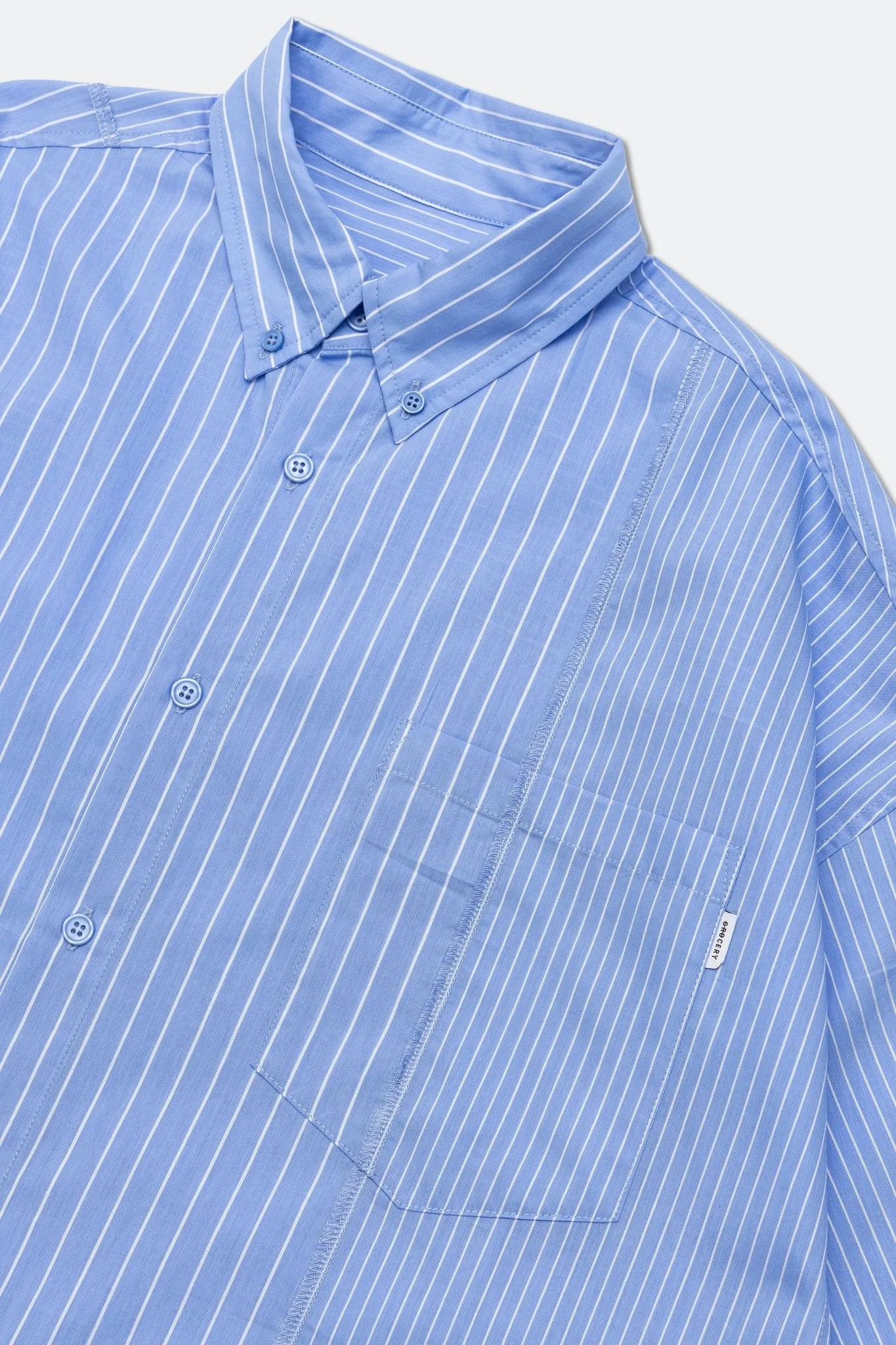 GROCERY TWO TONE PATCHWORK STRIPE SHIRT/ BLUE