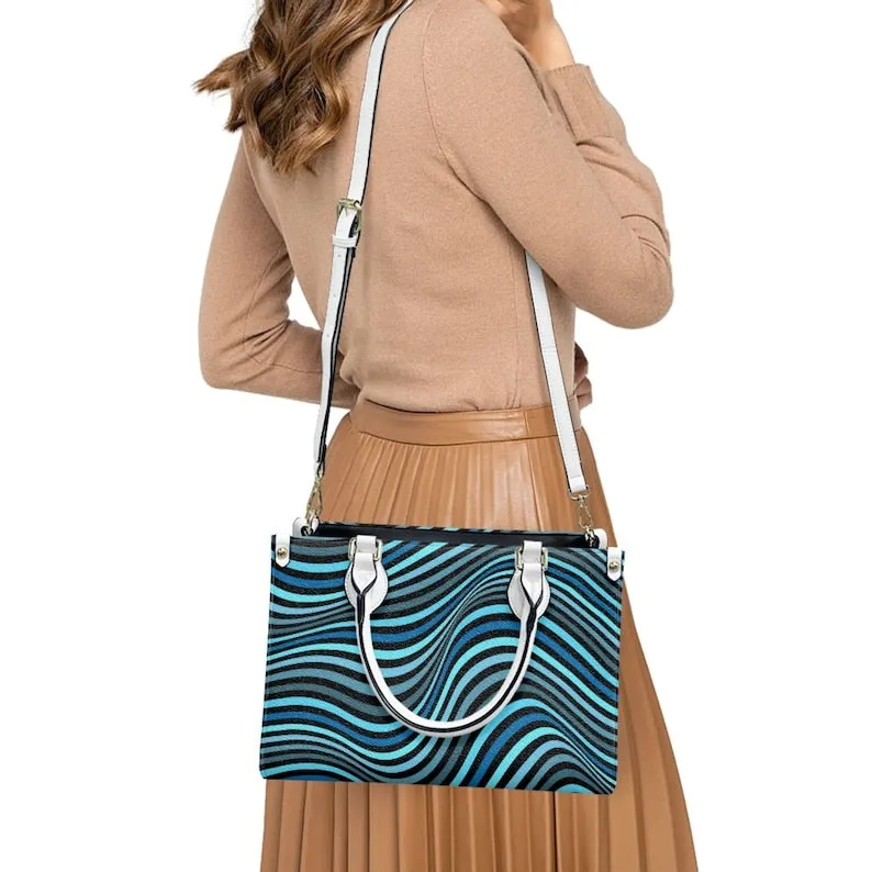 Groovy 70s Style handbag, Vintage Purse Style, Retro Handbag, Blue Stripe Handbag, Vintage handbag style, 70s inspired Bag