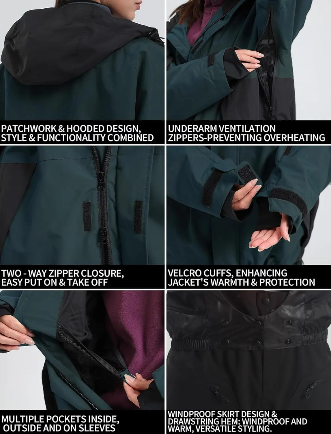 GSOU SNOW Mens Womens Ski Jacket Baggy Snowboard Coat Waterproof Insulated Snow Hoodie Loose Fit For Winter Outdoor Sports