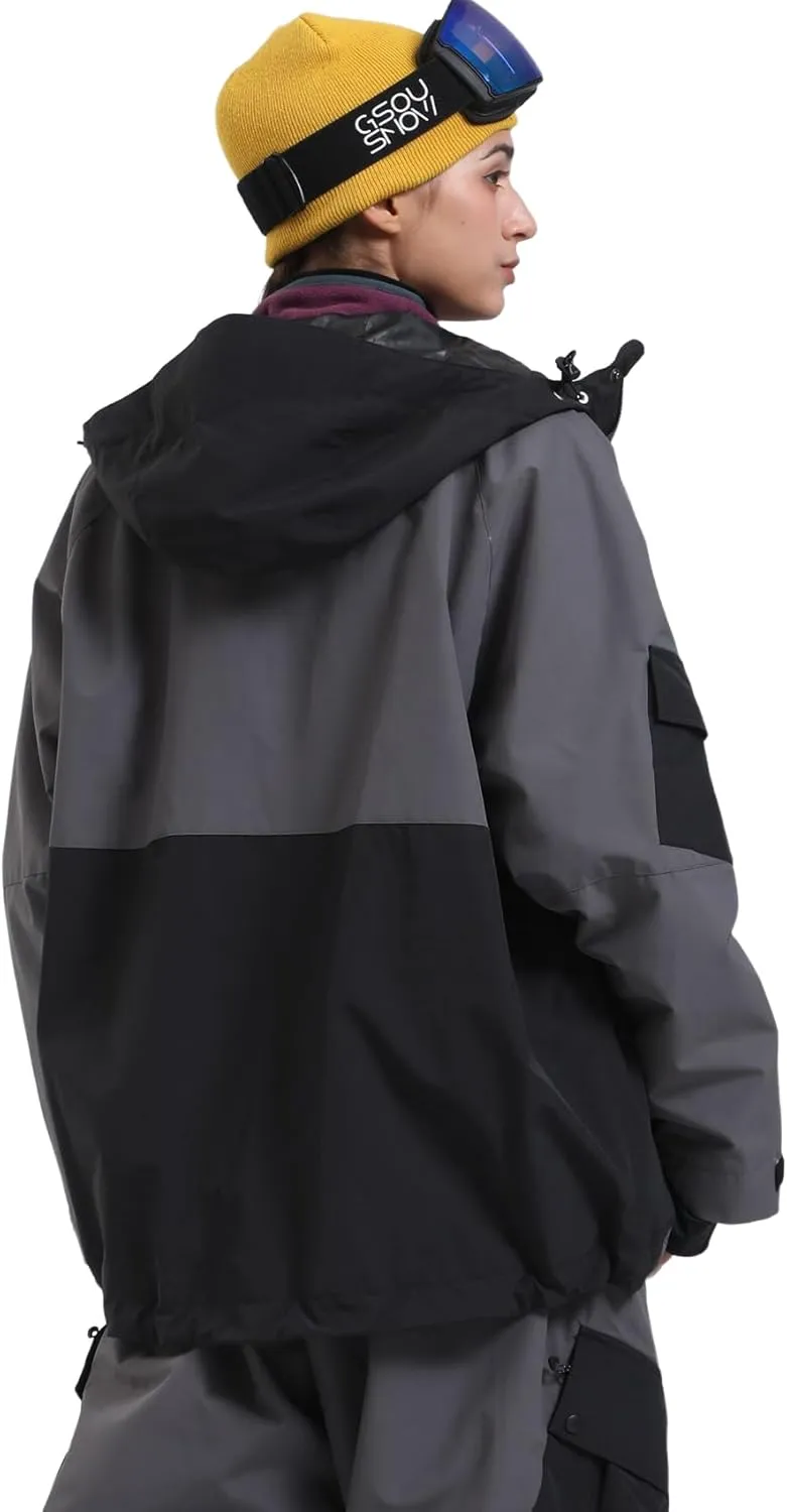 GSOU SNOW Mens Womens Ski Jacket Baggy Snowboard Coat Waterproof Insulated Snow Hoodie Loose Fit For Winter Outdoor Sports