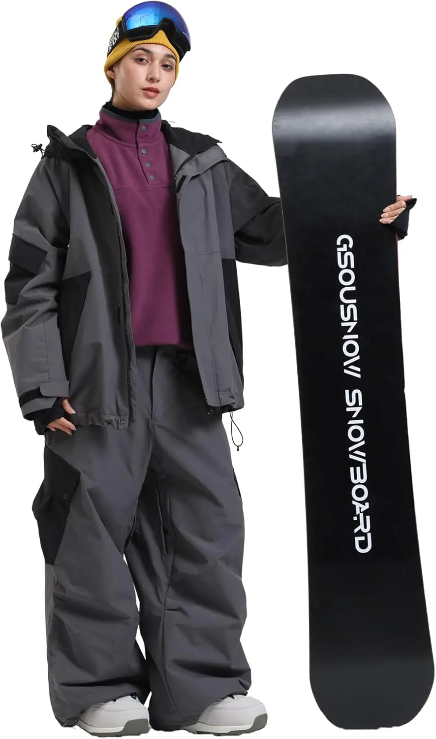 GSOU SNOW Mens Womens Ski Jacket Baggy Snowboard Coat Waterproof Insulated Snow Hoodie Loose Fit For Winter Outdoor Sports