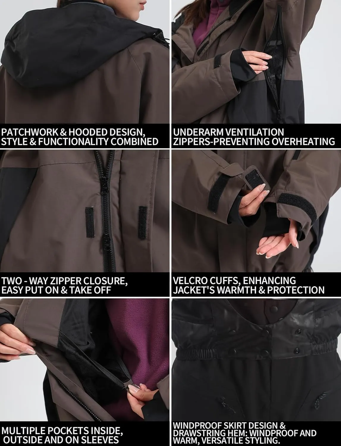 GSOU SNOW Mens Womens Ski Jacket Baggy Snowboard Coat Waterproof Insulated Snow Hoodie Loose Fit For Winter Outdoor Sports