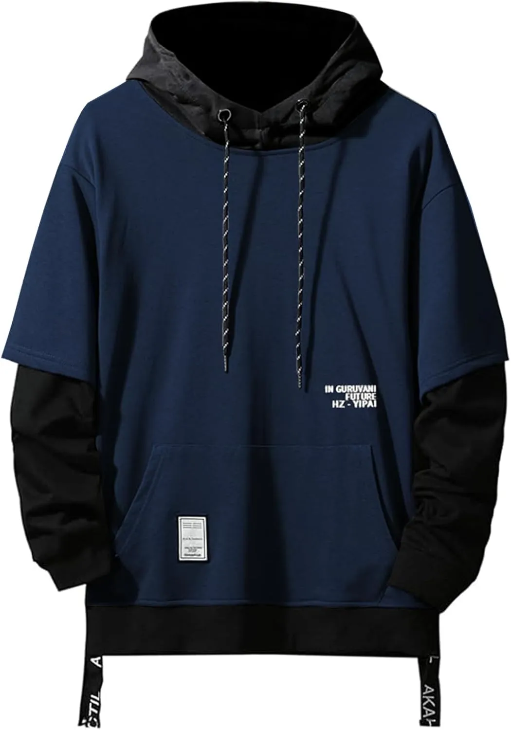 GURUNVANI Contrast Color Pullover Hoodie Mens Patchwork Hoodies Men