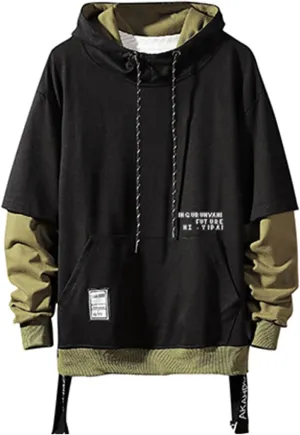 GURUNVANI Contrast Color Pullover Hoodie Mens Patchwork Hoodies Men