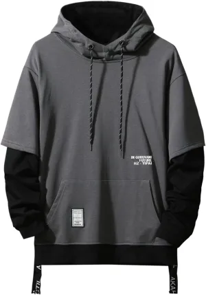 GURUNVANI Contrast Color Pullover Hoodie Mens Patchwork Hoodies Men