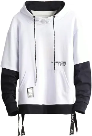 GURUNVANI Contrast Color Pullover Hoodie Mens Patchwork Hoodies Men