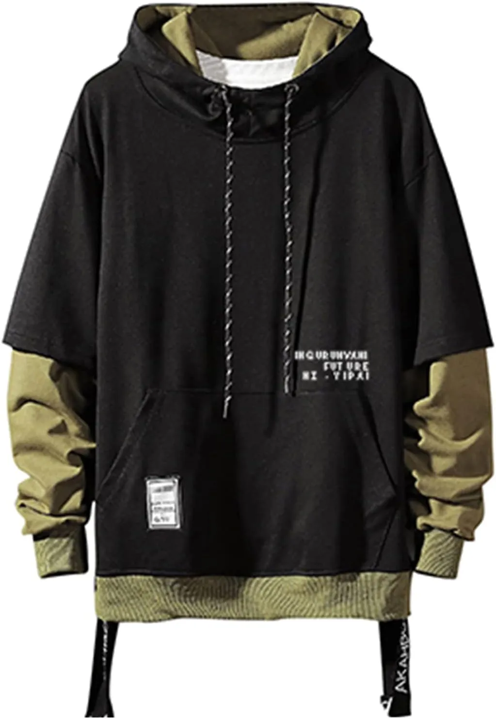 GURUNVANI Contrast Color Pullover Hoodie Mens Patchwork Hoodies Men