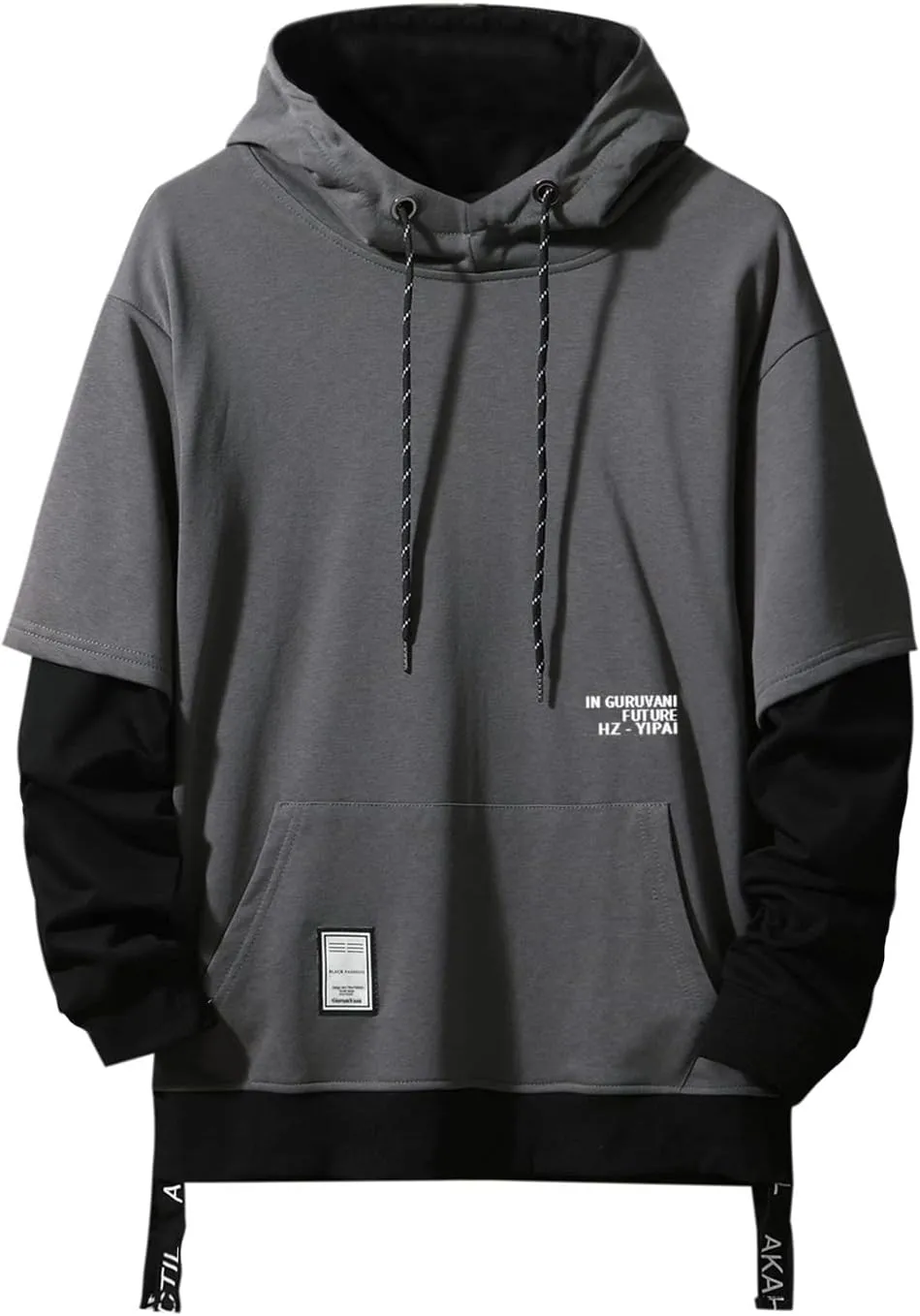 GURUNVANI Contrast Color Pullover Hoodie Mens Patchwork Hoodies Men