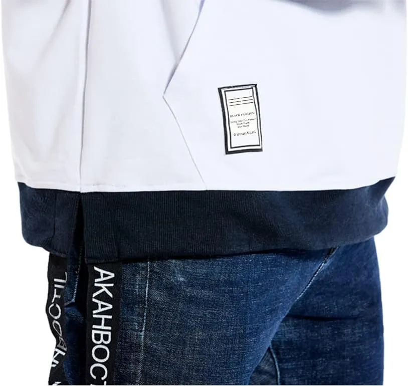 GURUNVANI Contrast Color Pullover Hoodie Mens Patchwork Hoodies Men