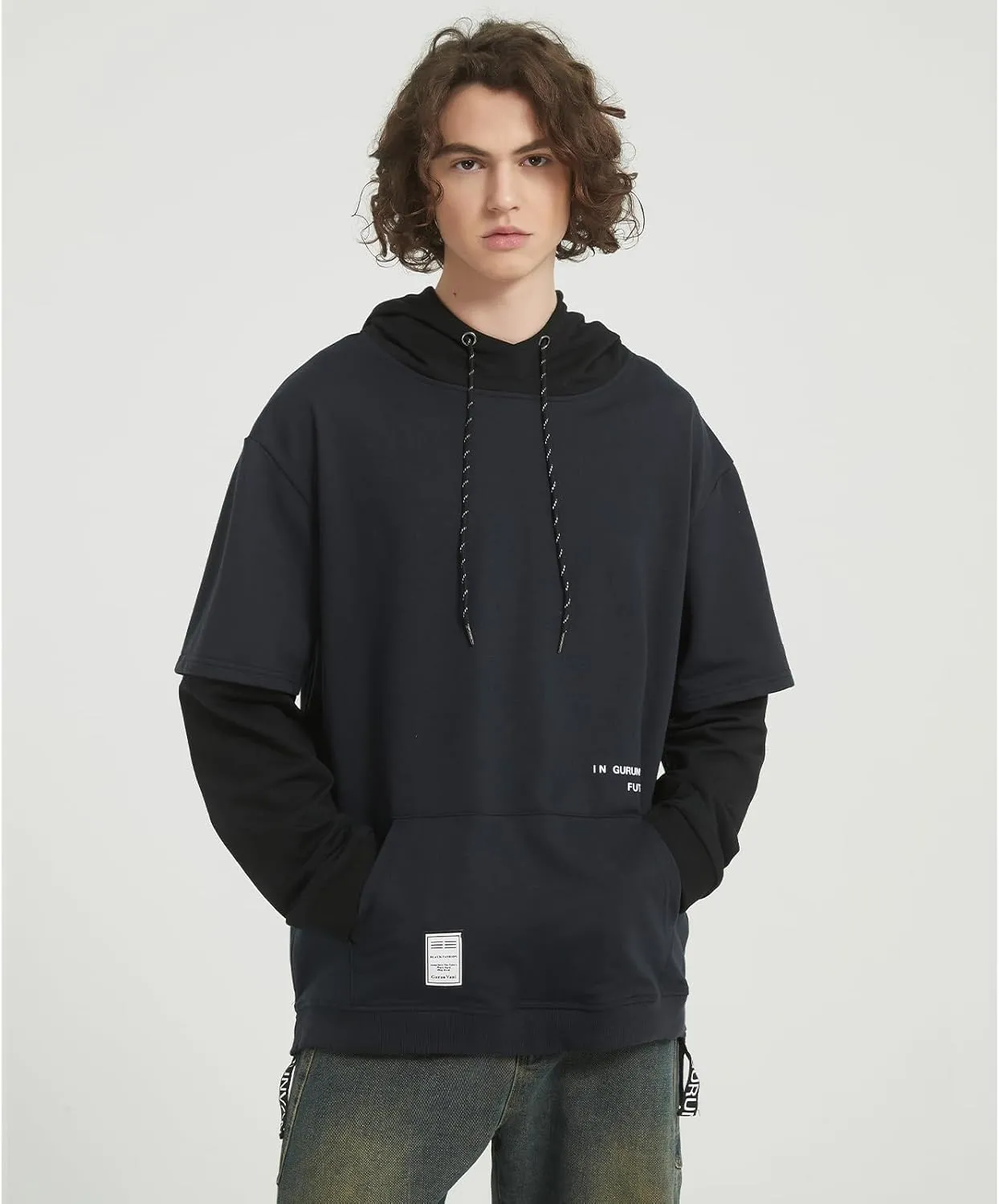 GURUNVANI Contrast Color Pullover Hoodie Mens Patchwork Hoodies Men