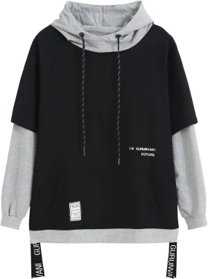 GURUNVANI Contrast Color Pullover Hoodie Mens Patchwork Hoodies Men