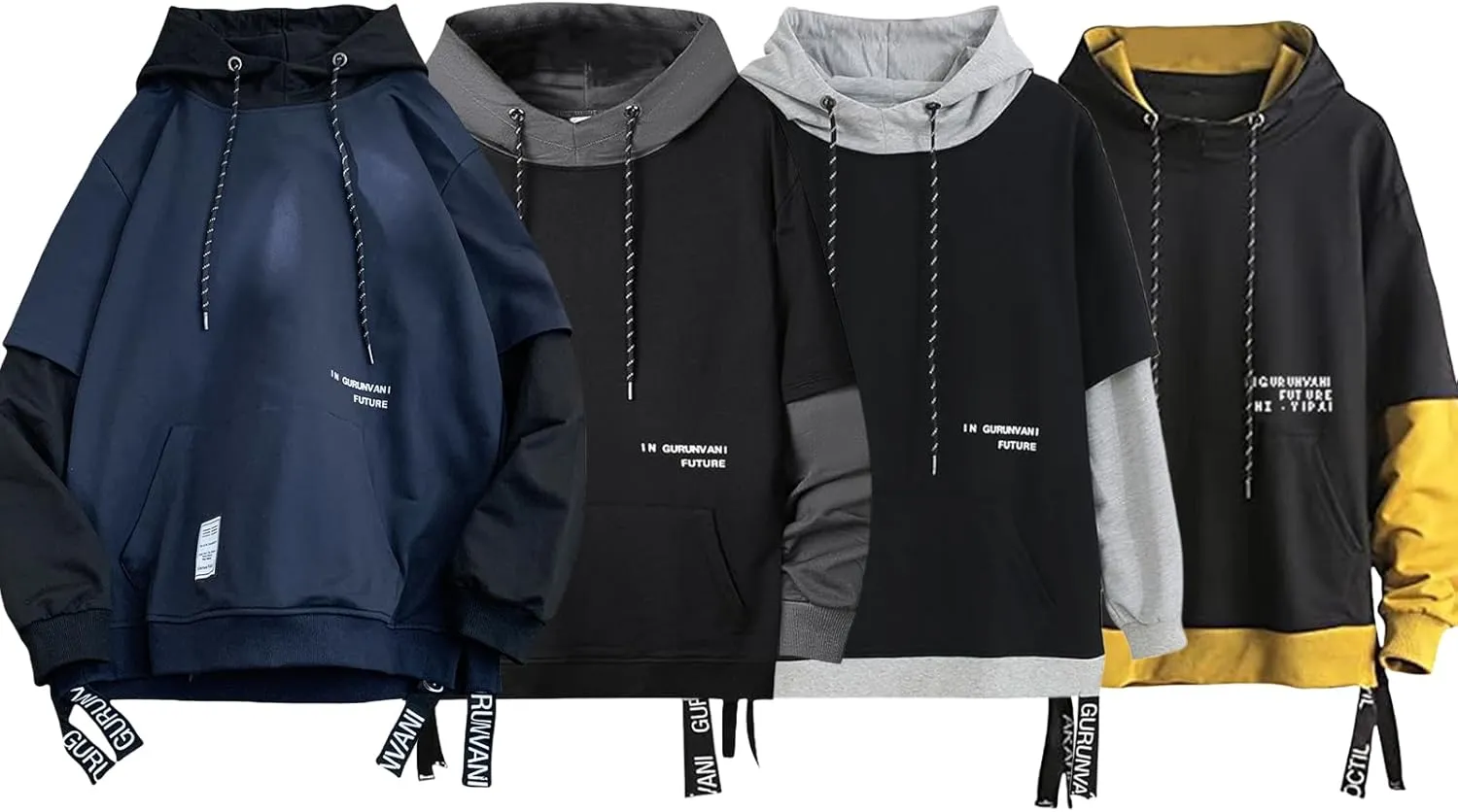 GURUNVANI Contrast Color Pullover Hoodie Mens Patchwork Hoodies Men