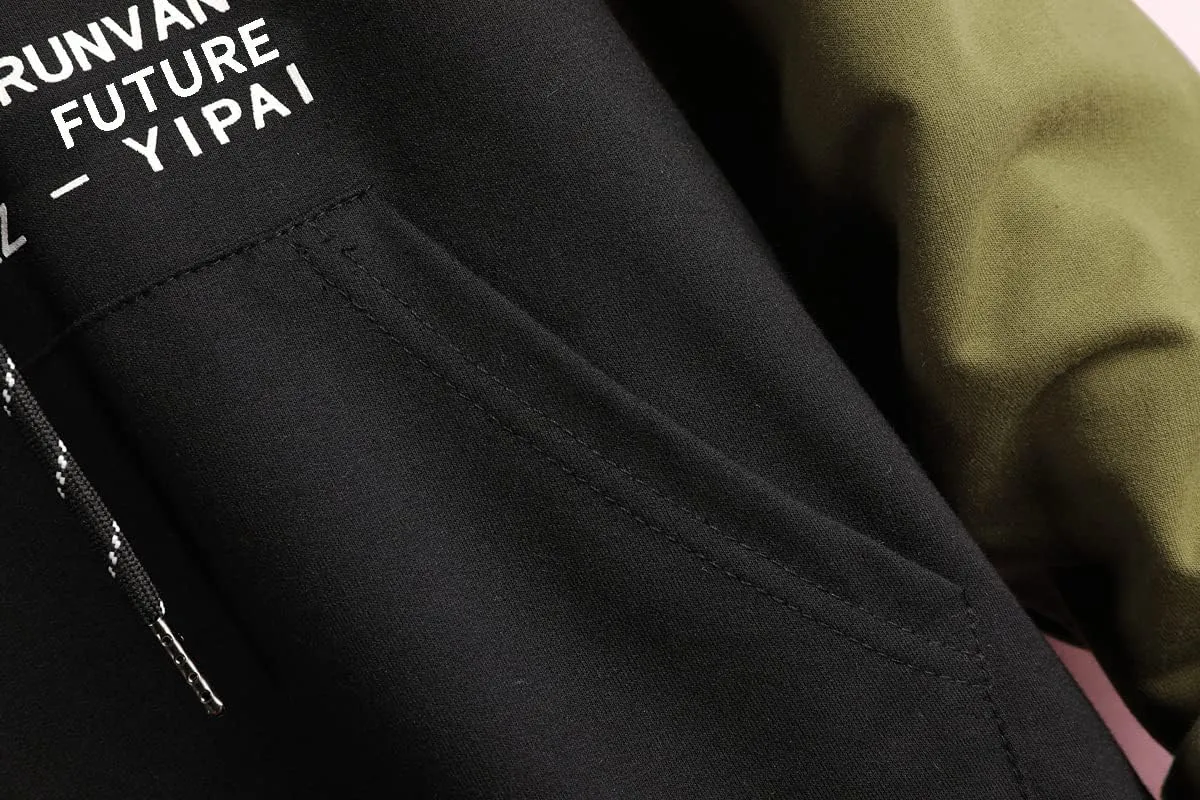 GURUNVANI Contrast Color Pullover Hoodie Mens Patchwork Hoodies Men