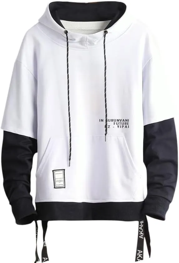 GURUNVANI Contrast Color Pullover Hoodie Mens Patchwork Hoodies Men