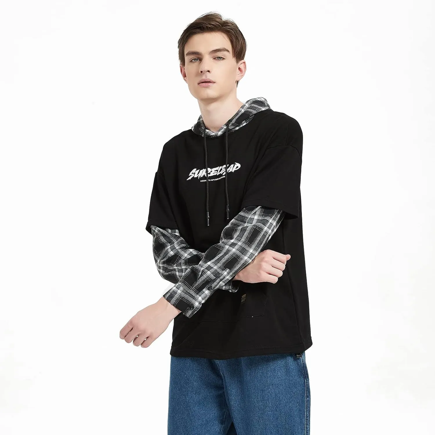 GURUNVANI Japan Style Patchwork Hoodies Men Characters Streetwear Hoodie Men Sweatshirt