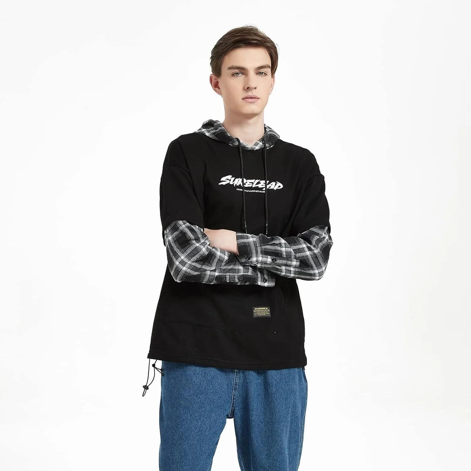 GURUNVANI Japan Style Patchwork Hoodies Men Characters Streetwear Hoodie Men Sweatshirt
