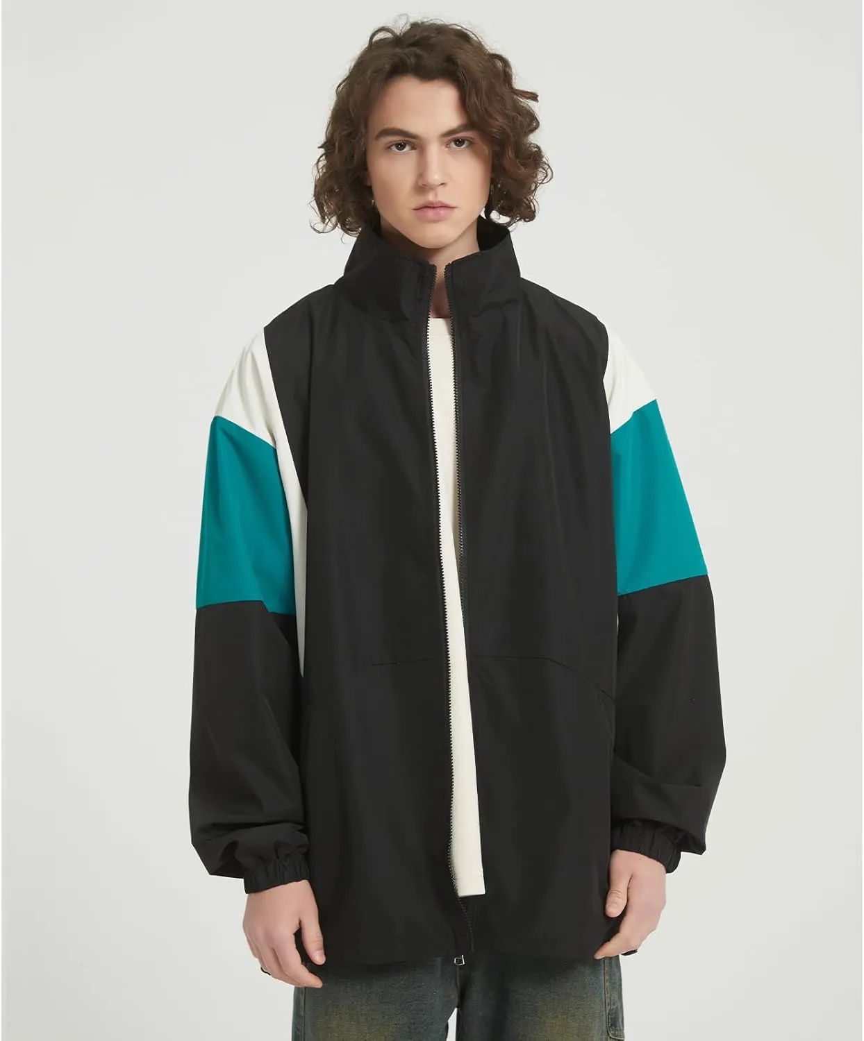 GURUNVANI Patchwork Jacket Mens Full Zip Windbreaker Vintage Varsity Jacket