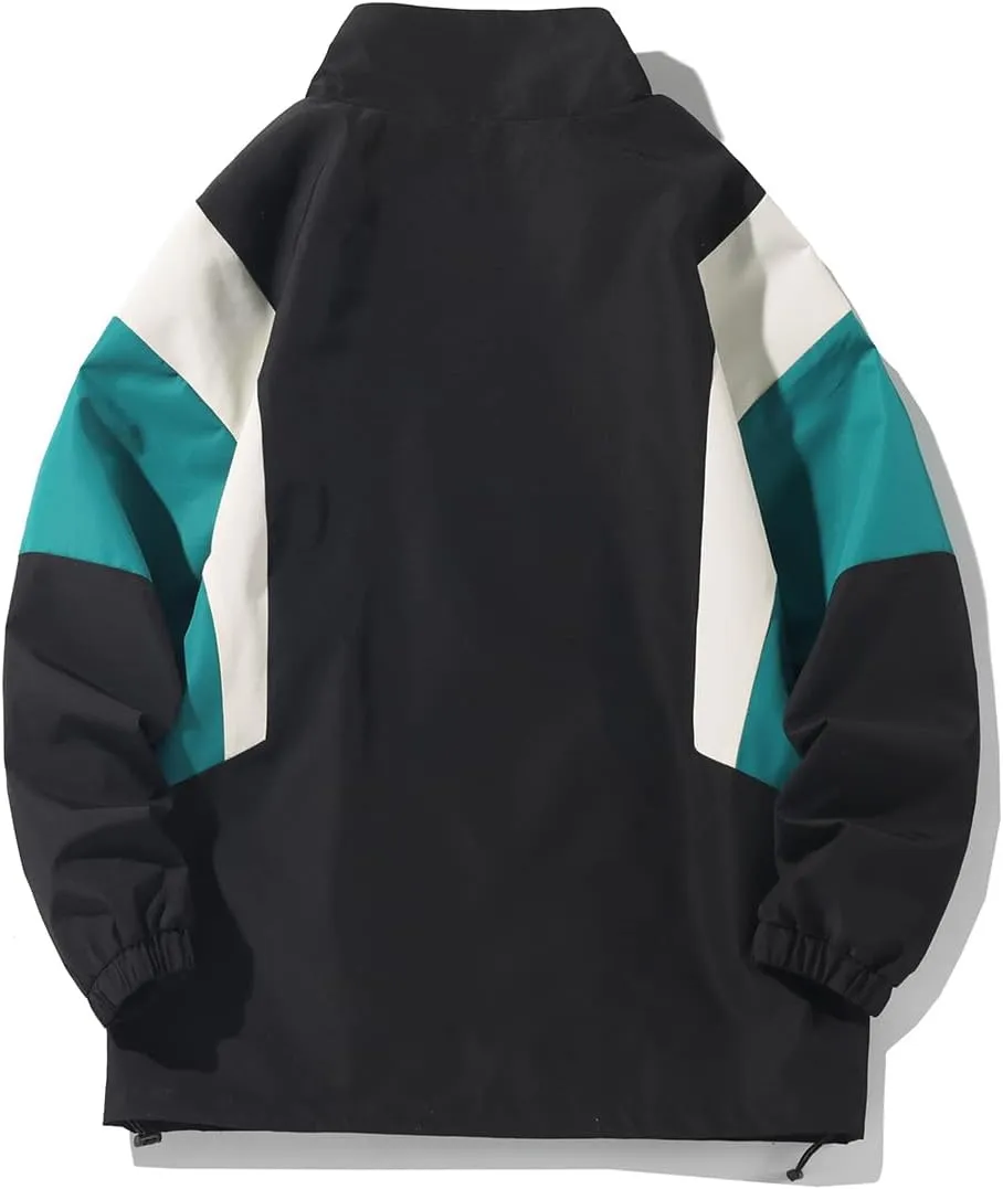 GURUNVANI Patchwork Jacket Mens Full Zip Windbreaker Vintage Varsity Jacket