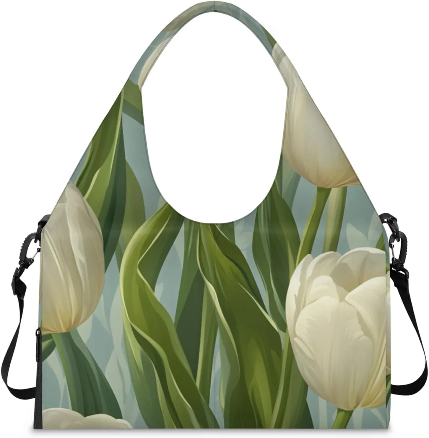 Gym Bag for Women Floral Tulip Print Duffel Bag with Shoe Compartment and Yoga Mat Holder Portable Weekender Bags Travel Tote Bags