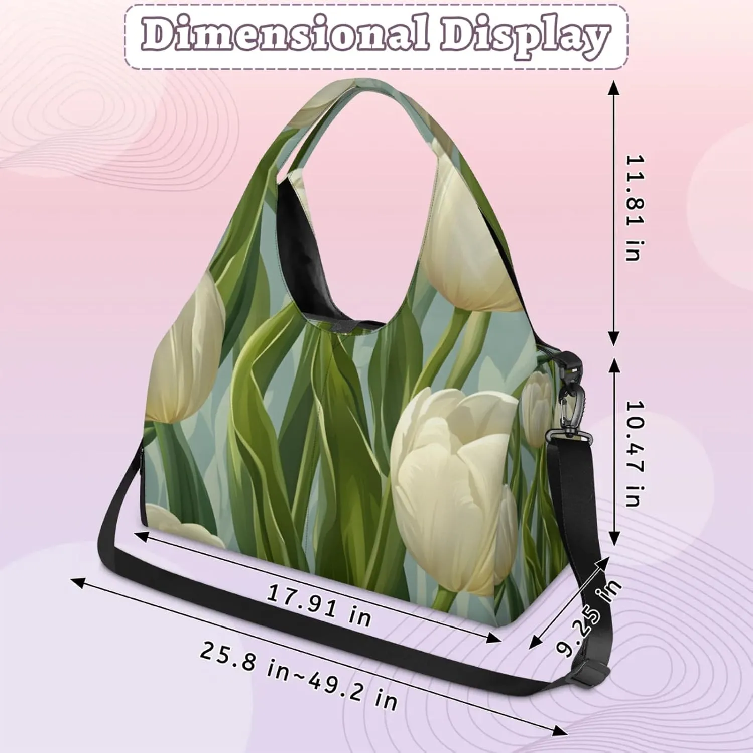 Gym Bag for Women Floral Tulip Print Duffel Bag with Shoe Compartment and Yoga Mat Holder Portable Weekender Bags Travel Tote Bags