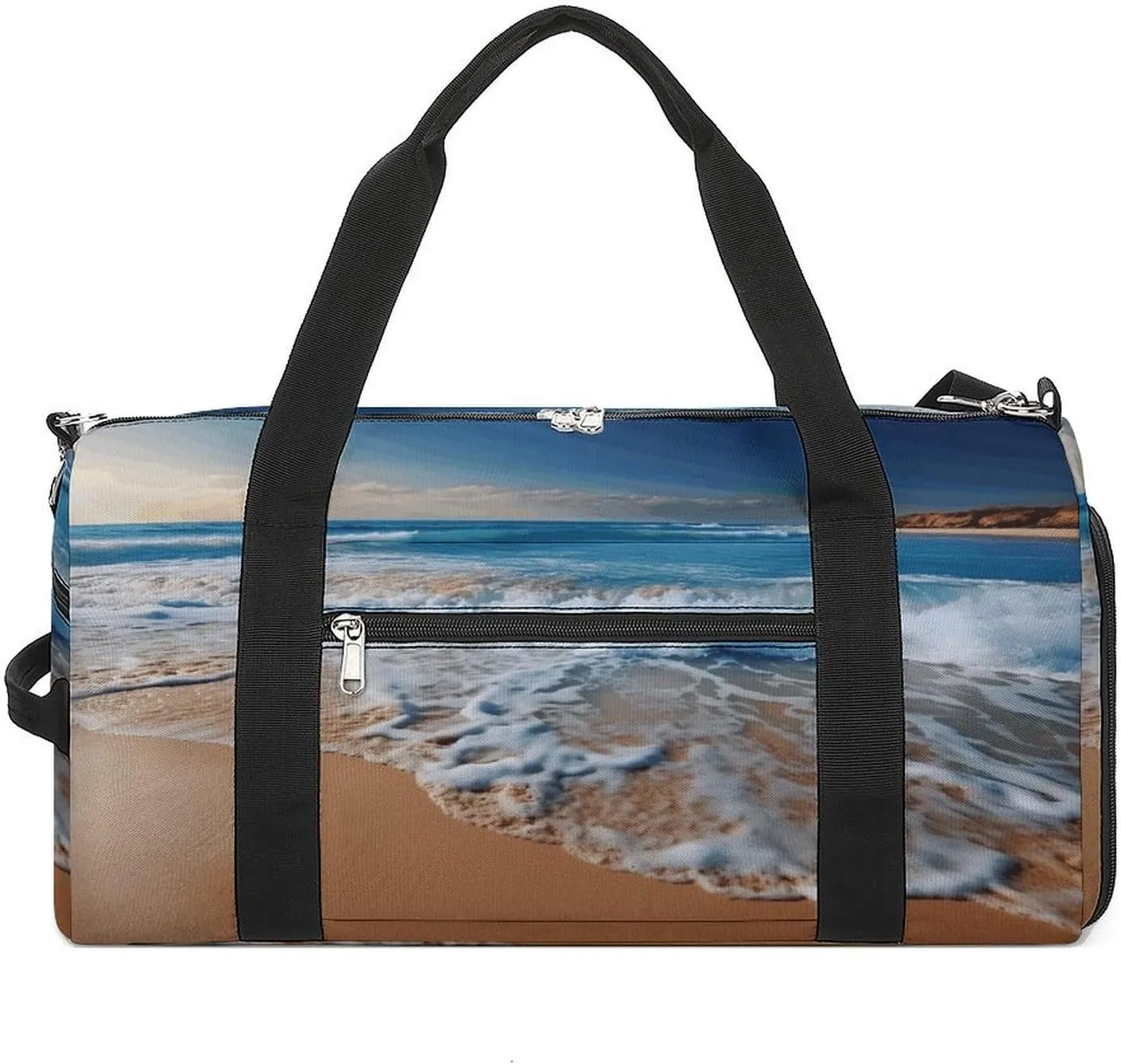 Gym Bags for Men Women,Blue Sea Sandy Beach Print Workout Bag with Shoes Compartment,Sports Duffle Bag,Travel Gym Bag,Carry On Weekender Bag