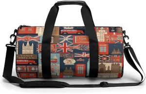 Gym Bags for Men Women,England Symbols Print Workout Bag,Sports Duffle Bag,Travel Gym Bag,Carry On Weekender Bag