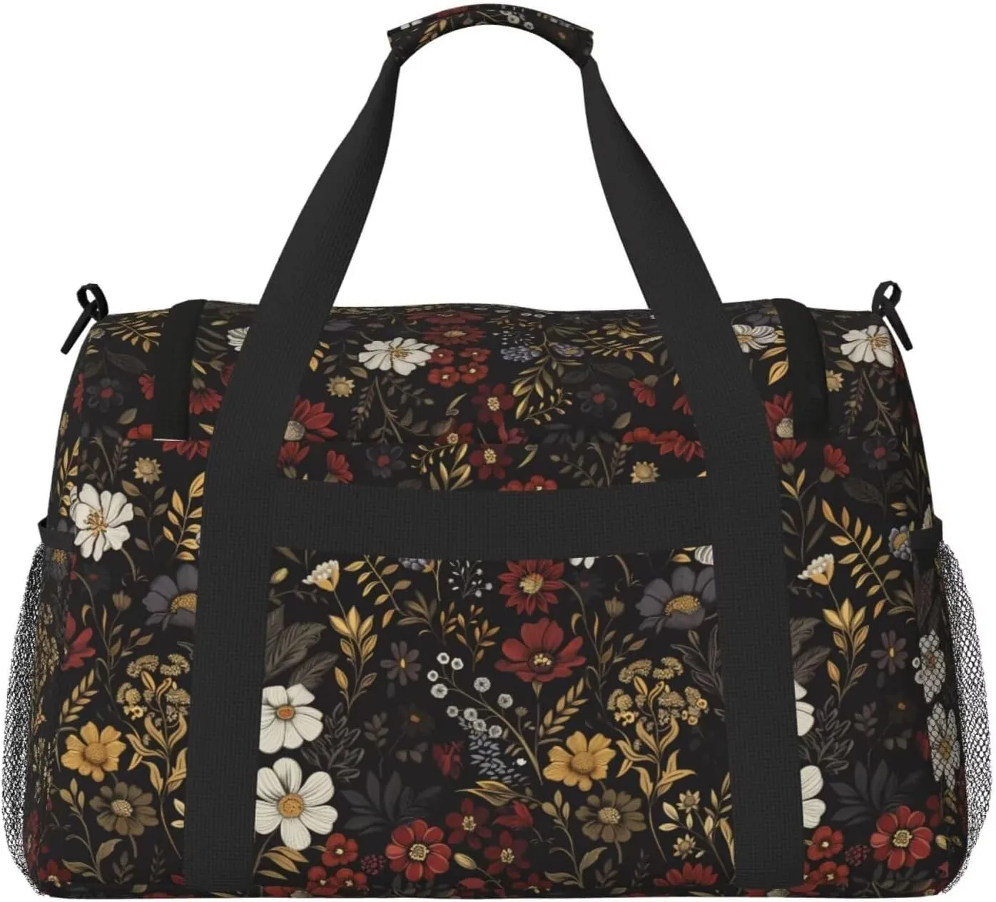 Gym Duffle Bag Flower Pink Red Sports Duffel Bags Travel Weekender Bag for Men Floral Boho Daisy Black Overnight Bag Retro Hippie Boho Brown Personal Item Bag
