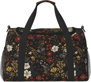 Gym Duffle Bag Flower Pink Red Sports Duffel Bags Travel Weekender Bag for Men Floral Boho Daisy Black Overnight Bag Retro Hippie Boho Brown Personal Item Bag
