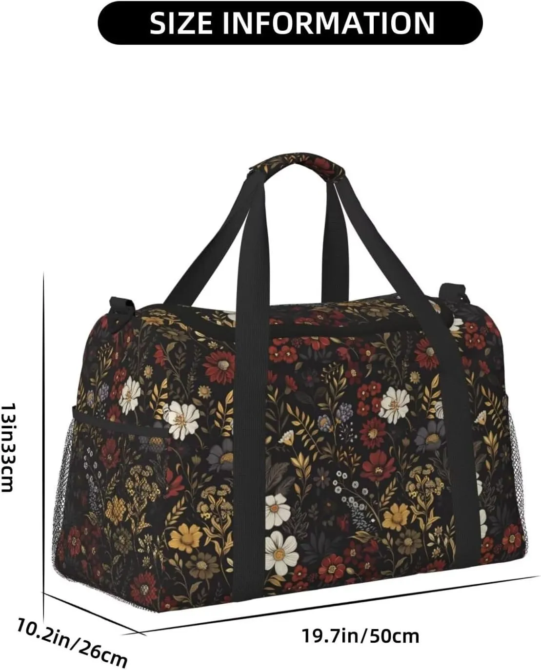 Gym Duffle Bag Flower Pink Red Sports Duffel Bags Travel Weekender Bag for Men Floral Boho Daisy Black Overnight Bag Retro Hippie Boho Brown Personal Item Bag