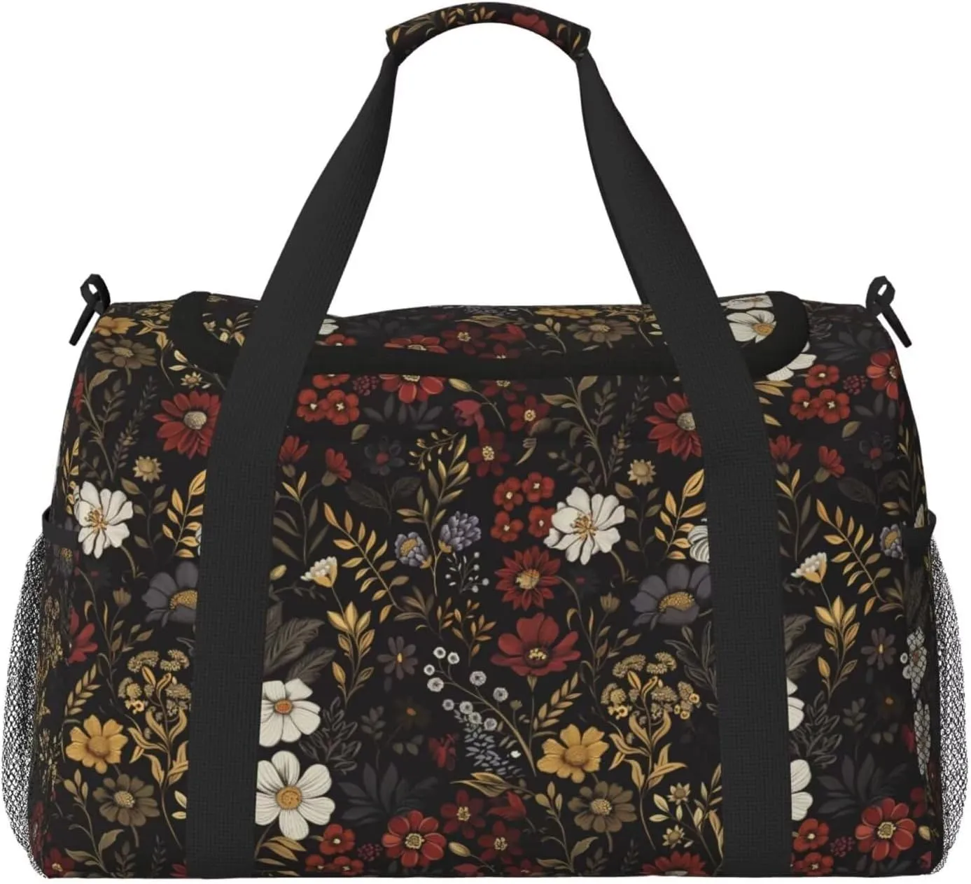 Gym Duffle Bag Flower Pink Red Sports Duffel Bags Travel Weekender Bag for Men Floral Boho Daisy Black Overnight Bag Retro Hippie Boho Brown Personal Item Bag