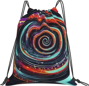 Gym Space Spiral Cosmic Print Drawstring Bag - Lightweight Nylon Sport Sackpack for Travel, Yoga, Dance, Hiking, Basketball, and More