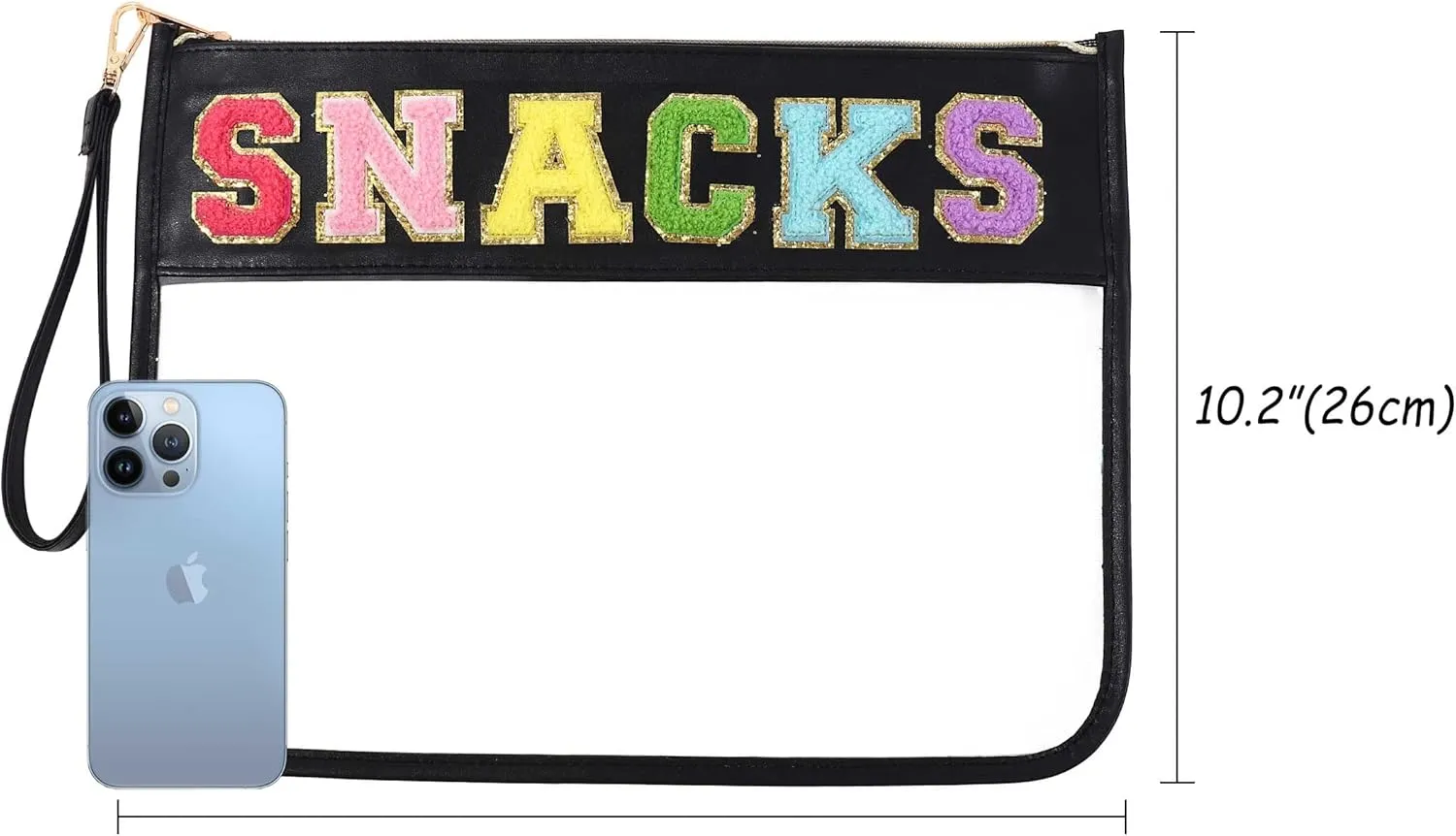 HAIBOLAN Monogram Clear Stadium Purse Bag Chenille Letter Travel Patch Pouch Snack Makeup Wristlet