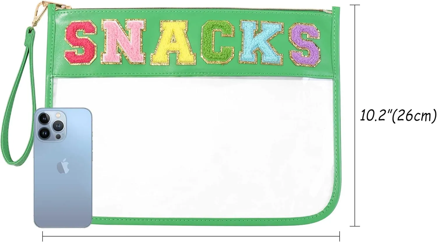 HAIBOLAN Monogram Clear Stadium Purse Bag Chenille Letter Travel Patch Pouch Snack Makeup Wristlet