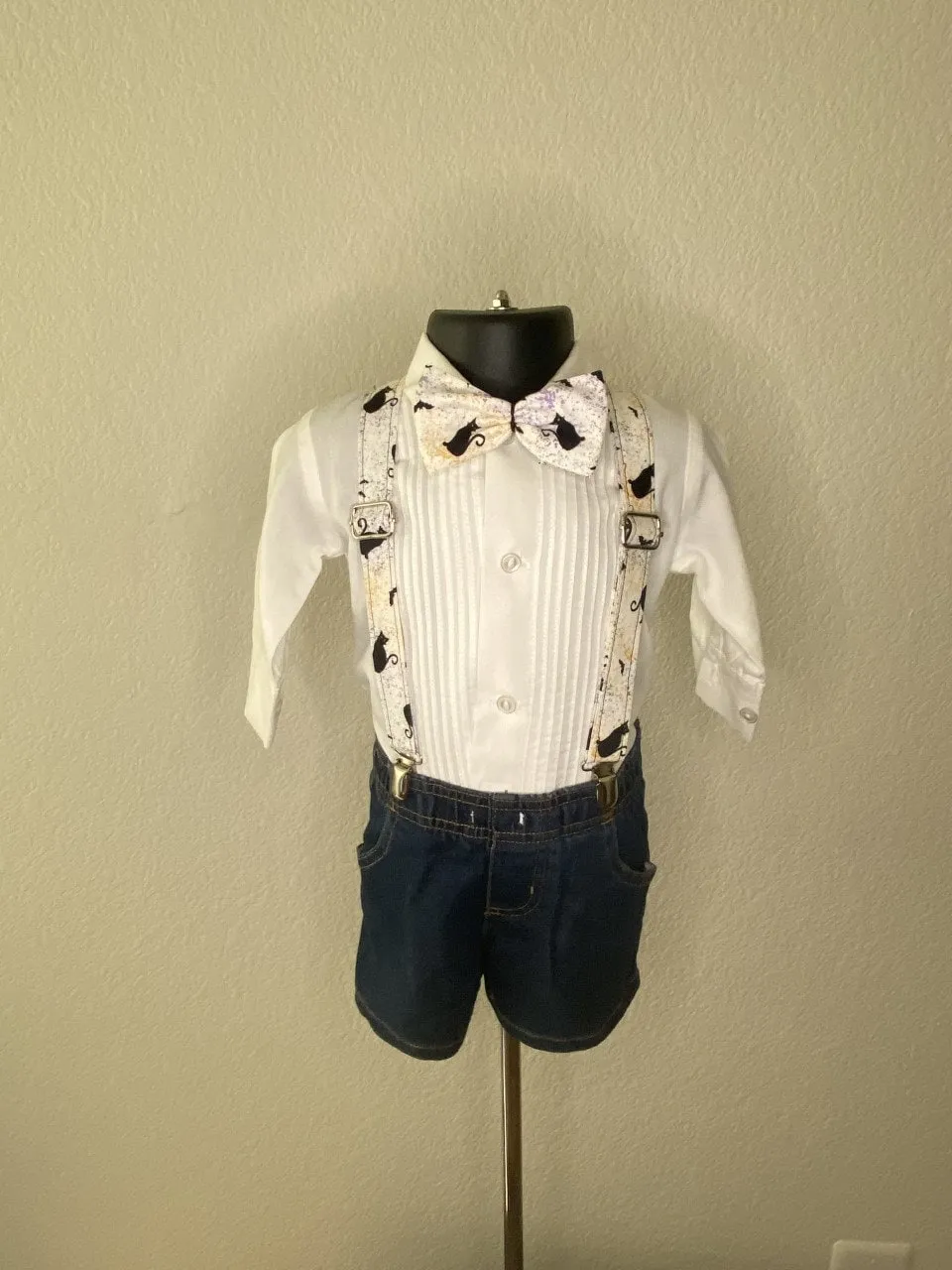 Halloween Black Cat suspenders and bow tie / Infant, Toddler, Child, Teen, Adult, Big & Tall
