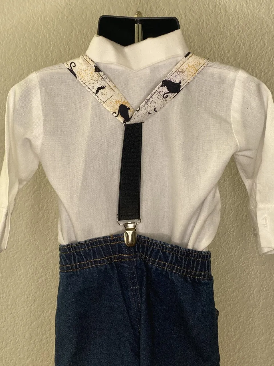 Halloween Black Cat suspenders and bow tie / Infant, Toddler, Child, Teen, Adult, Big & Tall