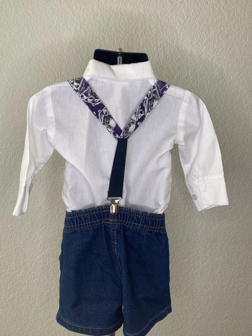 Halloween Skeleton Skull Purple suspenders and bow tie / Infant, Toddler, Child, Teen, Adult, Big & Tall