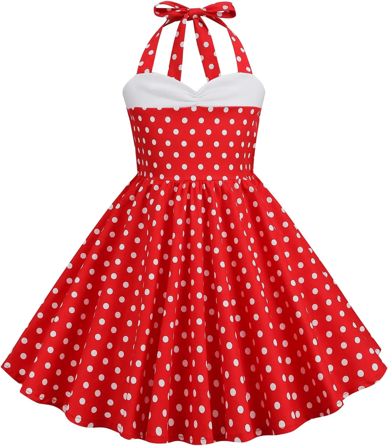 Halter Pinup Dresses for Girls 50s Pin up Dress Girls Retro Dress 1950s Vintage Dress Kids A line Party 50's Polka Dot Dress
