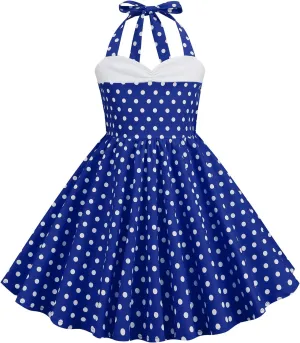 Halter Pinup Dresses for Girls 50s Pin up Dress Girls Retro Dress 1950s Vintage Dress Kids A line Party 50's Polka Dot Dress