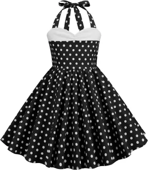 Halter Pinup Dresses for Girls 50s Pin up Dress Girls Retro Dress 1950s Vintage Dress Kids A line Party 50's Polka Dot Dress