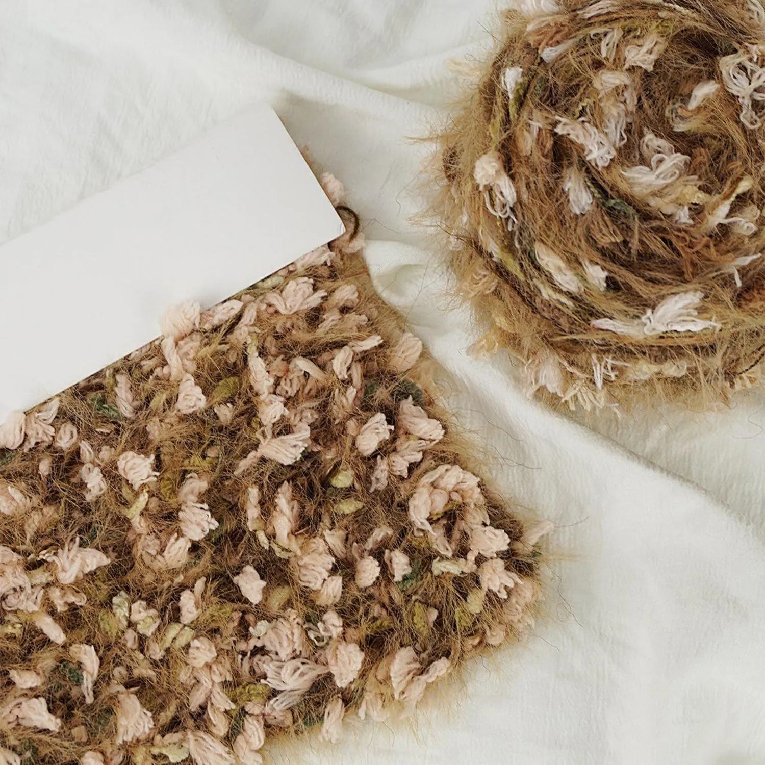 Hand Spun Yarn 50g/Skein Wool Cotton Mohair Acrylic with Hand Art Yarn Blended Yarn Colorful Handmade Knit Bag Hats Scarves (Brown, 4 Pack of 50g/Skein)