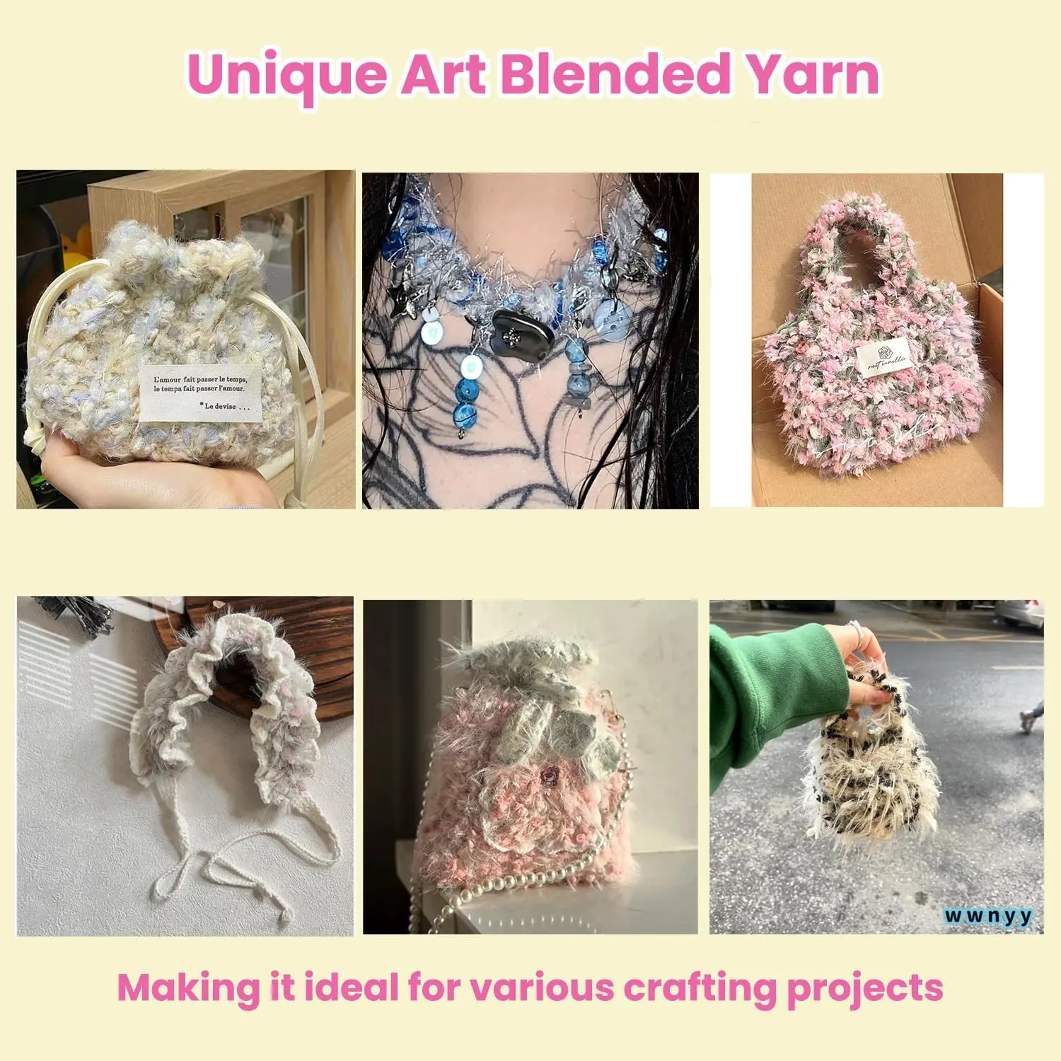 Hand Spun Yarn 50g/Skein Wool Cotton Mohair Acrylic with Hand Art Yarn Blended Yarn Colorful Handmade Knit Bag Hats Scarves (Light Pink, 4 Pack of 50g/Skein)
