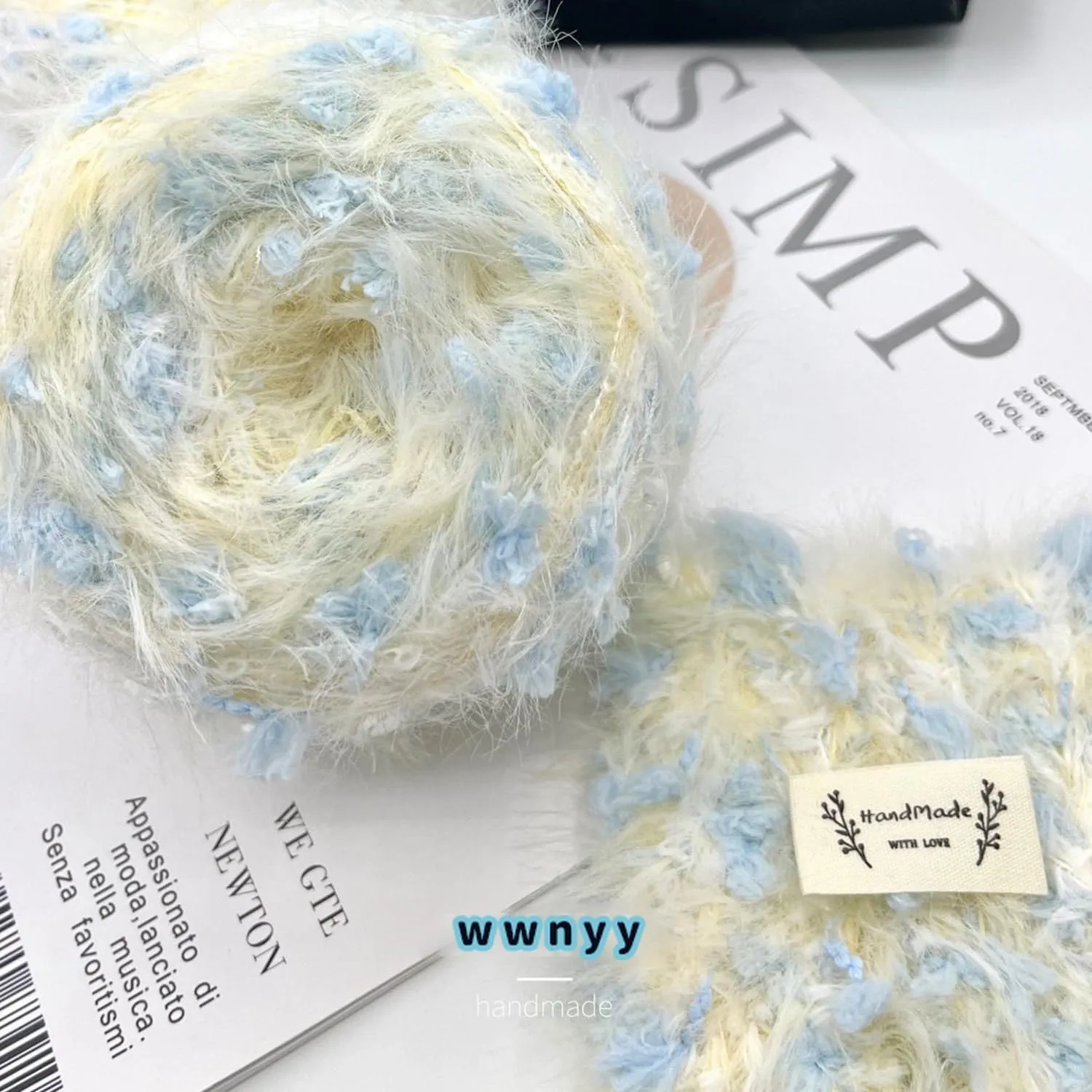 Hand Spun Yarn 50g/Skein Wool Cotton Mohair Acrylic with Hand Art Yarn Blended Yarn Colorful Handmade Knit Bag Hats Scarves (LightYellow, 4 Pack of 50g/Skein)