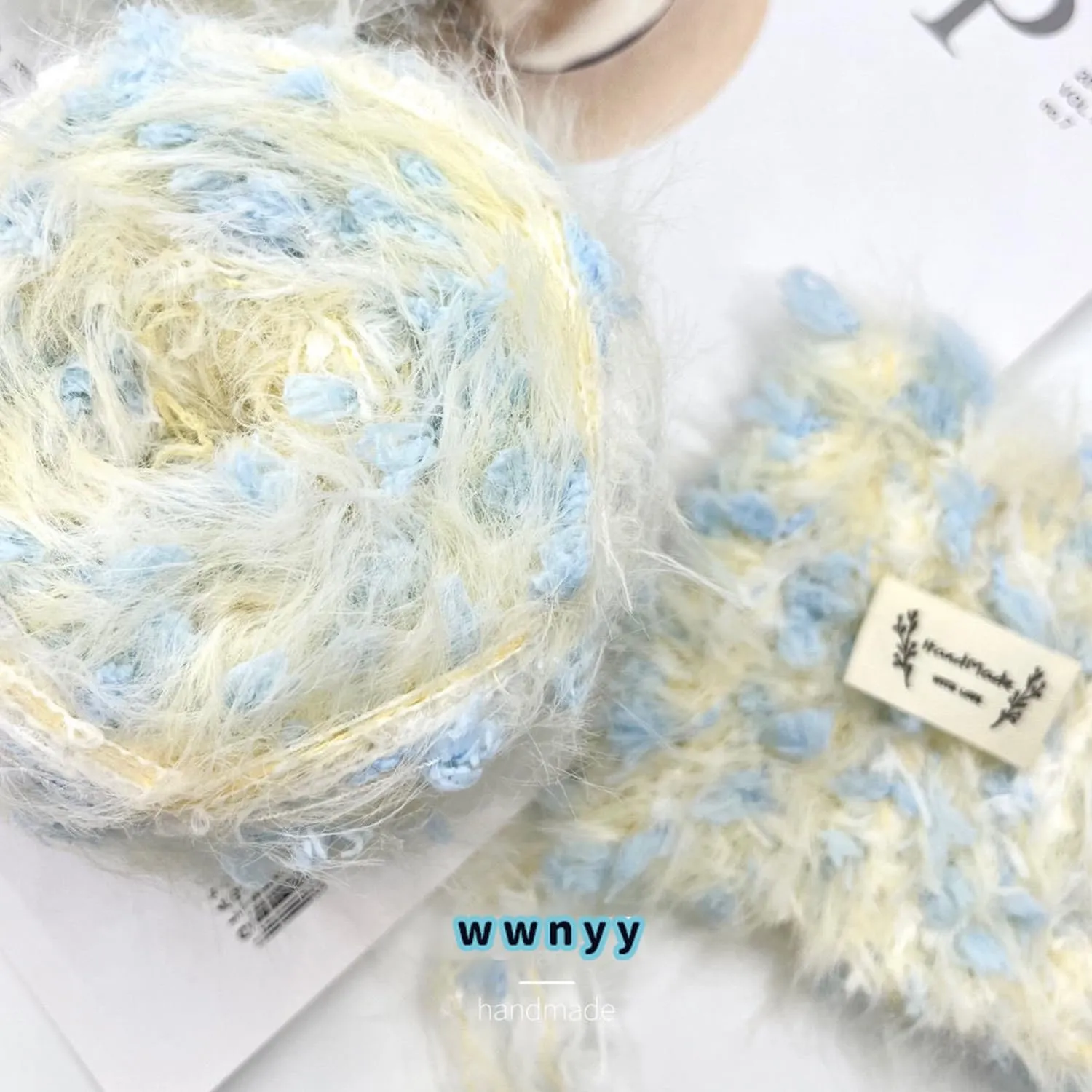 Hand Spun Yarn 50g/Skein Wool Cotton Mohair Acrylic with Hand Art Yarn Blended Yarn Colorful Handmade Knit Bag Hats Scarves (LightYellow, 4 Pack of 50g/Skein)