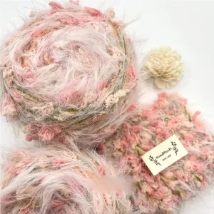 Hand Spun Yarn 50g/Skein Wool Cotton Mohair Acrylic with Hand Art Yarn Blended Yarn Colorful Handmade Knit Bag Hats Scarves (Pink, 4 Pack of 50g/Skein)