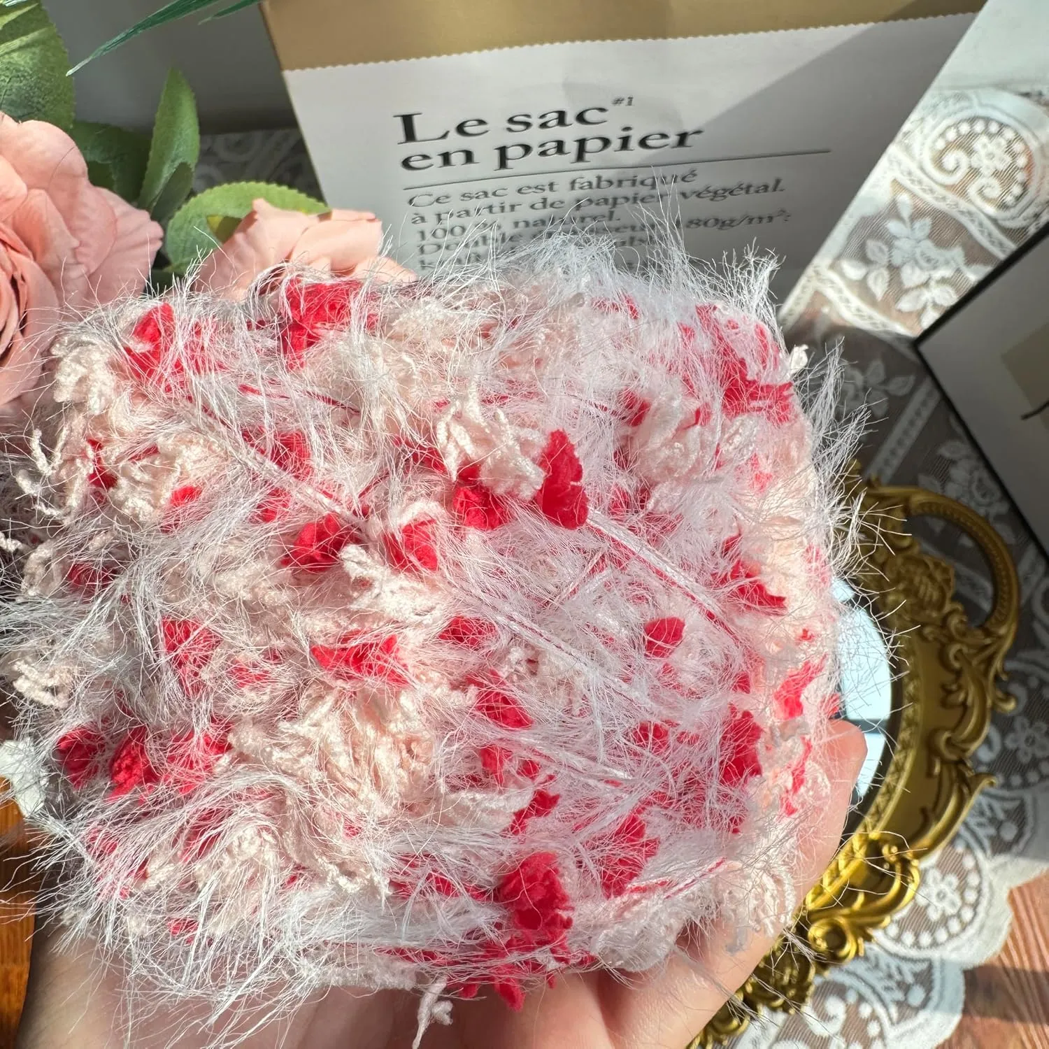 Hand Spun Yarn 50g/Skein Wool Cotton Mohair Acrylic with Hand Art Yarn Blended Yarn Colorful Handmade Knit Bag Hats Scarves (Red, 4 Pack of 50g/Skein)