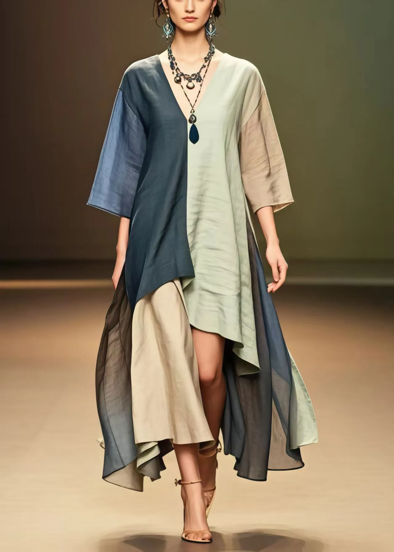 Handmade Asymmetrical Patchwork Cotton Dress Summer