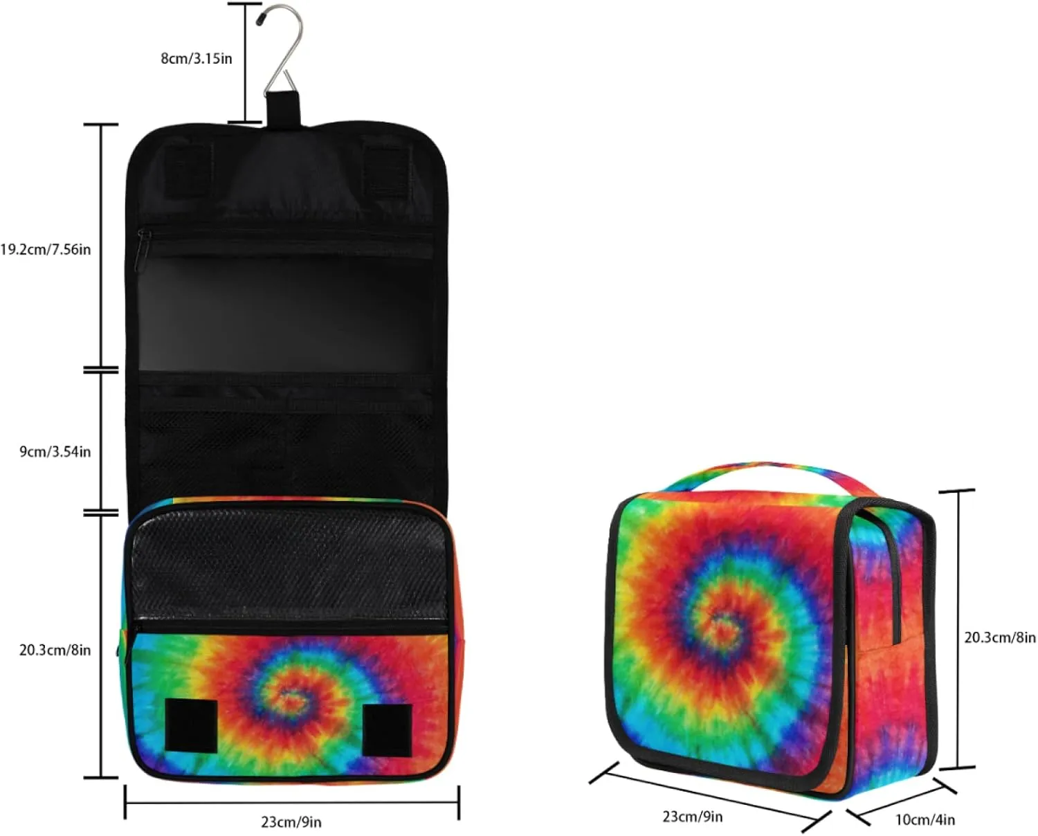 Hanging Toiletry Bag for Women, Rainbow Swirl Tie Dye Makeup Bag, Cosmetic Bag, Travel Essentials for Women Men